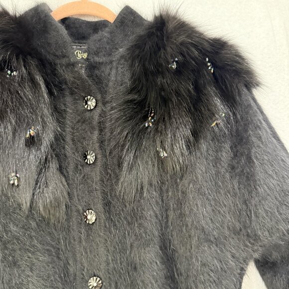 Vintage Christine Phillipe Sweater Womens Medium Angora Faux Fur Beaded 90s - Picture 5 of 11